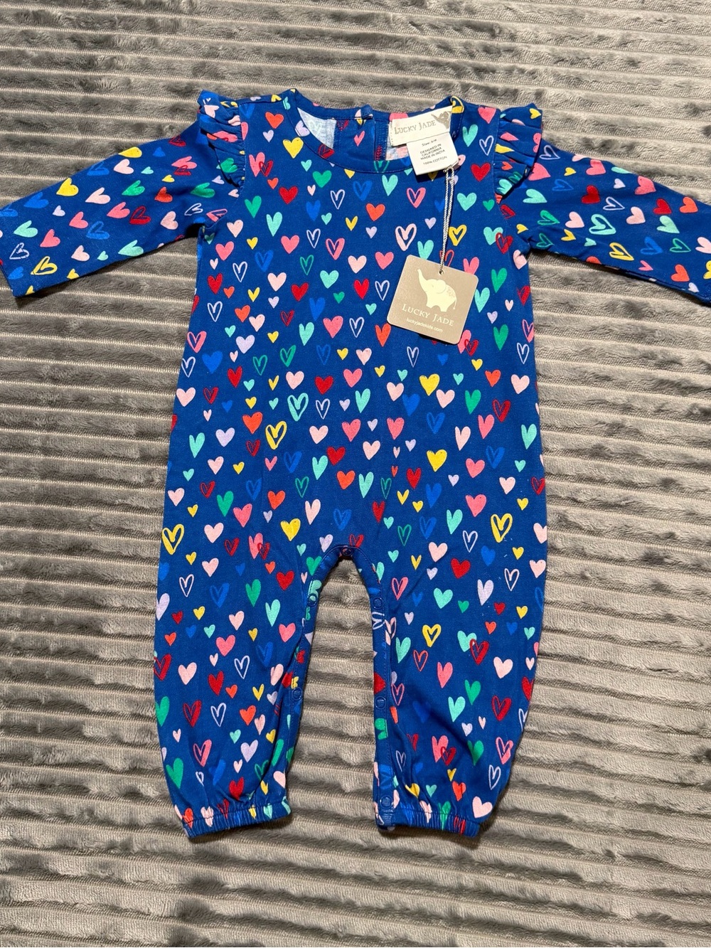 Lucky Jade Baby Bright Blue Heart-Print Romper 3-6 Month